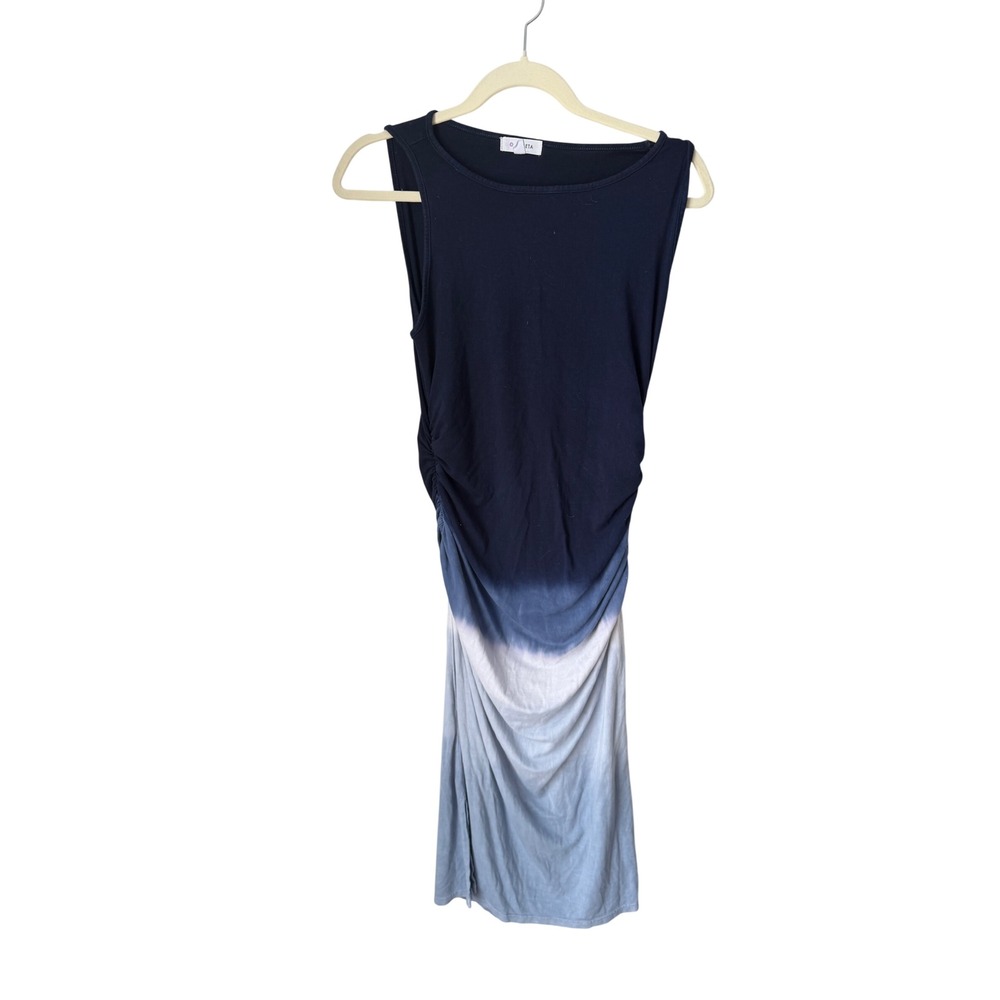 Athleta Ombre Ruched Tank Dress Navy Blue White Blue Size S Made in‎ USA